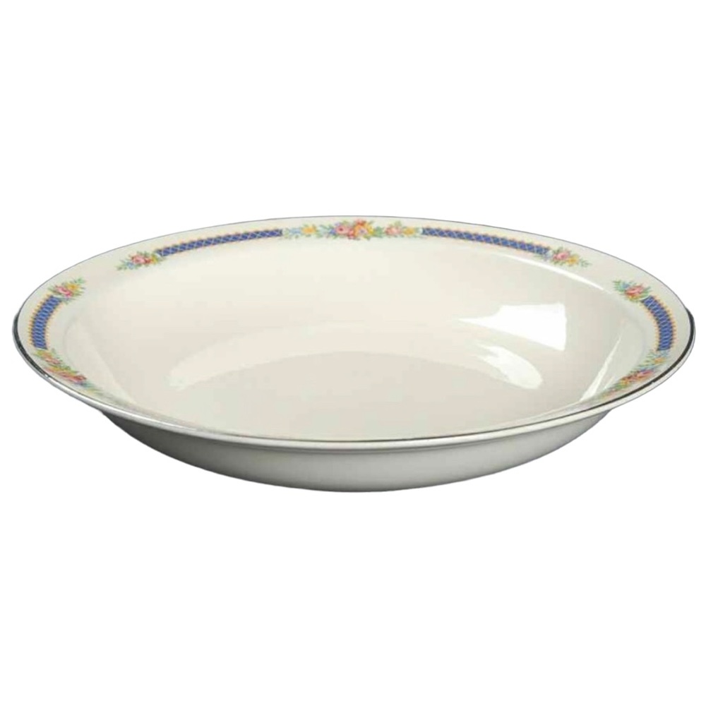 6 HALL Rim Soup Bowl Blue Bouquet (Platinum Trim)